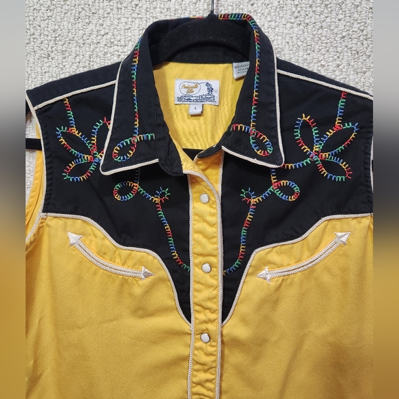 RARE Y2K‎ Panhandle Slim Pearl Snap Retro Western Embroidered Sleeveless Rodeo - Picture 2 of 7